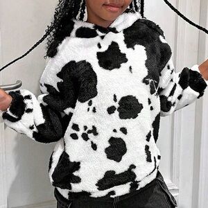 💕 Tween Girl Street Style Cow Print Hoodie